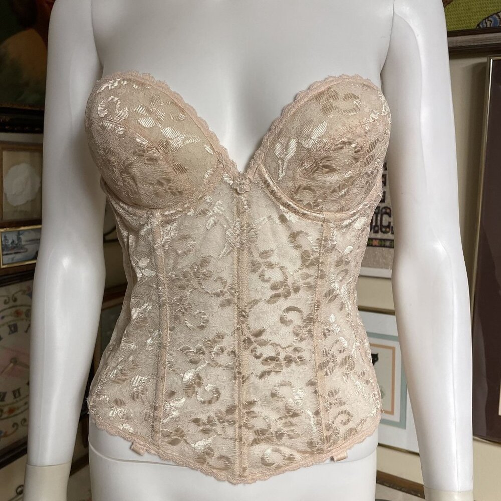 Vintage Beige Lace Strapless Corset Bustier Top By Carnival 313 Size 36B